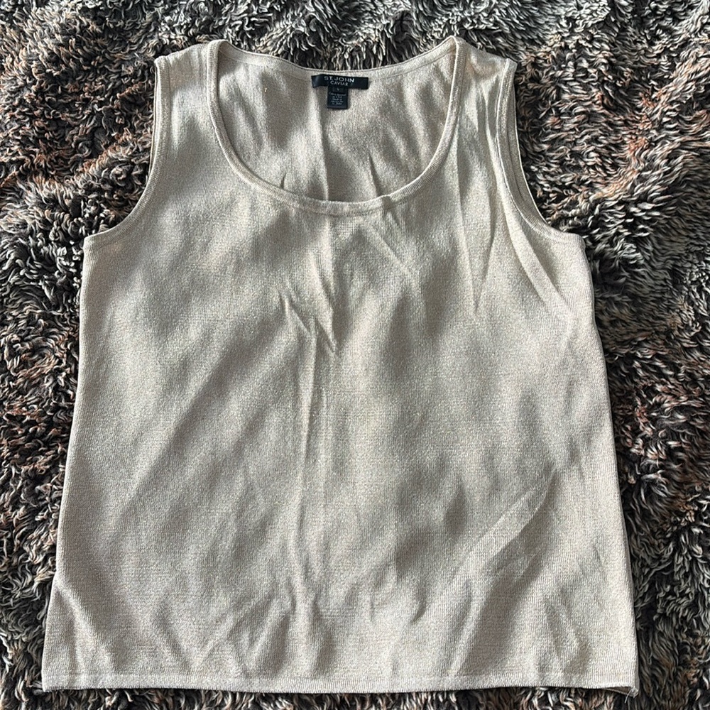 St John Caviar Knit Gold Sparkle Tank Large